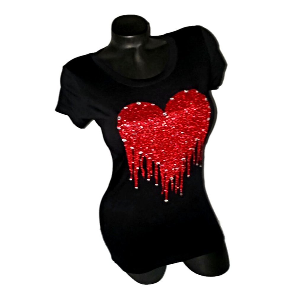 Valentine's Day Blingy Heart~Preciosa Maxima Crystals on a fitted spandex tee.